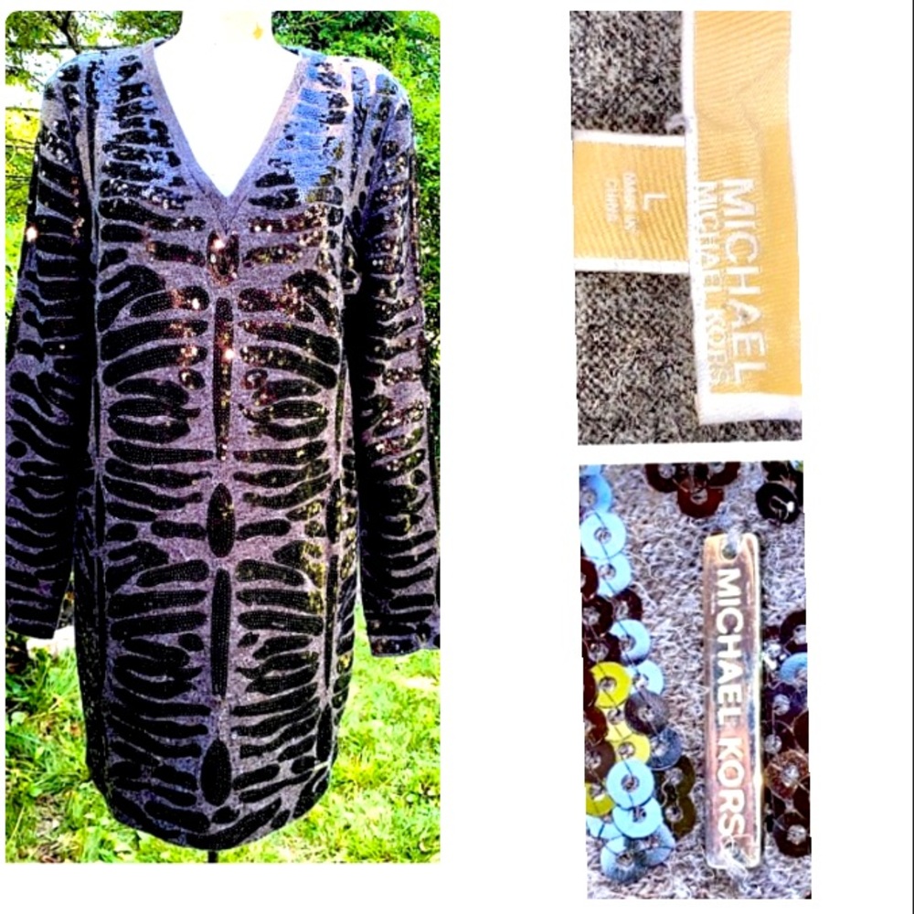 ❤️ Michael Kors   Sparkling Sequin sweater/dress   size L. Pl 37)